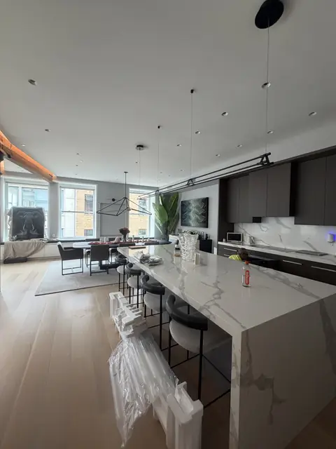 Kitchen island pendants in a loft