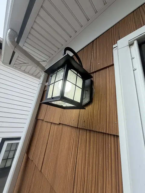Exterior lantern by a front door